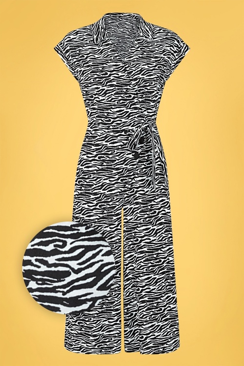 Collectif Clothing - 70s Jodie Zebra Jumpsuit in Black and White
