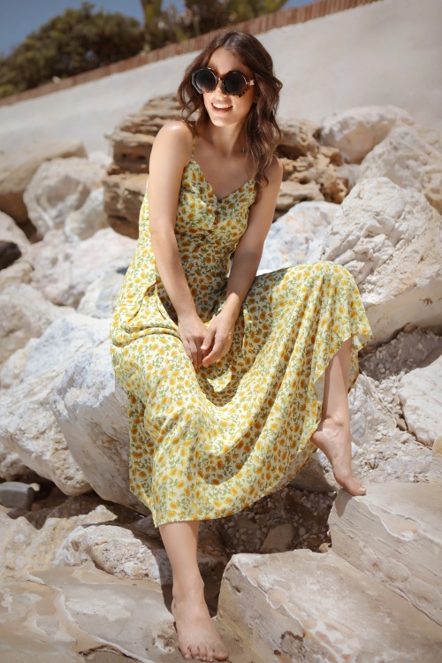 Bright and Beautiful - Demmi Midi-Sonnenblumenkleid in Gelb