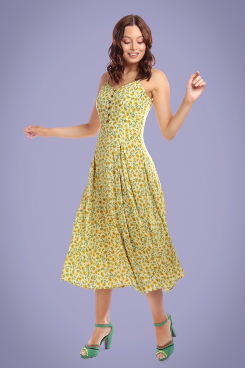Bright and Beautiful - Demmi Midi Sunflower Dress Années 70 en Jaune 3