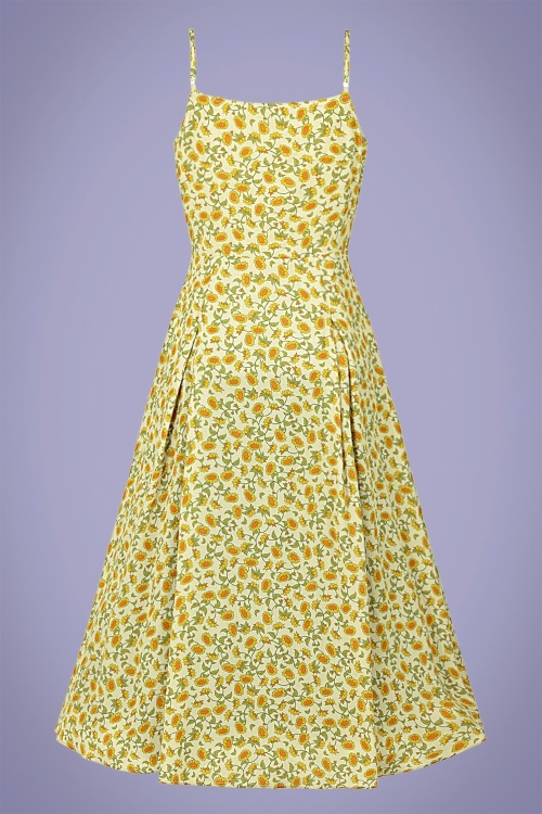 Bright and Beautiful - Demmi Midi Sunflower Dress Années 70 en Jaune 5