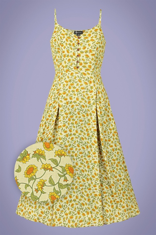 Bright and Beautiful - 70s Demmi Midi Sunflower Dress in Yellow 2