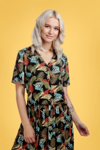Bright and Beautiful - 70s Sue Tropical Palm Blouse in Black 2