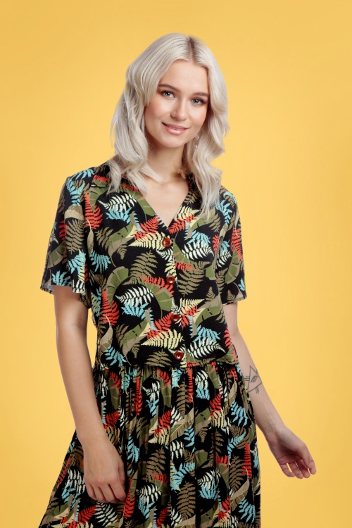 Bright and Beautiful - Sue Tropical Palm blouse in zwart 2