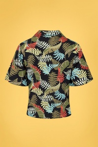 Bright and Beautiful - 70s Sue Tropical Palm Blouse in Black 4