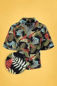 Bright and Beautiful - 70s Sue Tropical Palm Blouse in Black