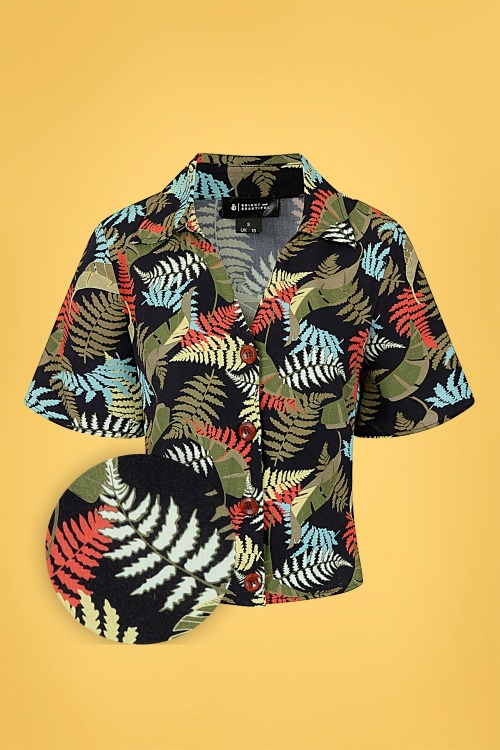 Bright and Beautiful - Sue Tropical Palm Bluse in Schwarz