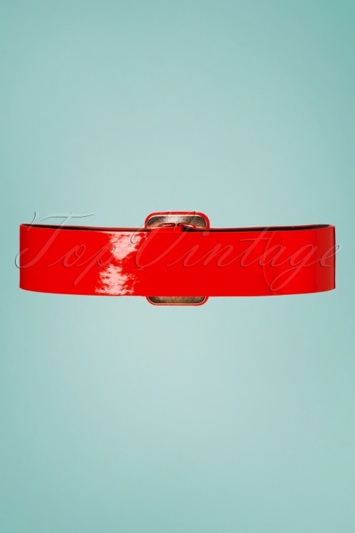 Collectif Clothing - 50s Sally Patent Plain Belt in Red 3