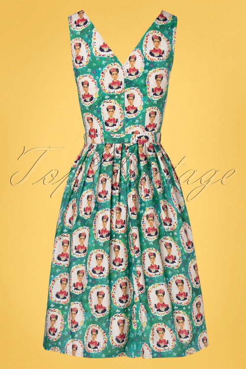 Victory Parade - TopVintage Exclusive ~ 50s Frida Stella Swing Dress in Green 2