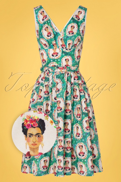 Victory Parade - TopVintage Exclusive ~ Frida Stella Swing Dress Années 50 en Vert