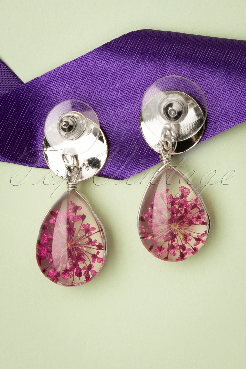 Day&Eve by Go Dutch Label - 50s Dried Flowers Drop Earrings in Pink 3