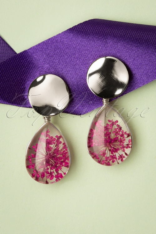 Day&Eve by Go Dutch Label - 50s Dried Flowers Drop Earrings in Pink