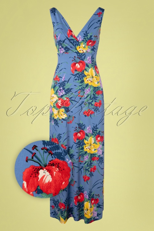 King Louie - Ginger Gladioli maxi-jurk in rivierblauw