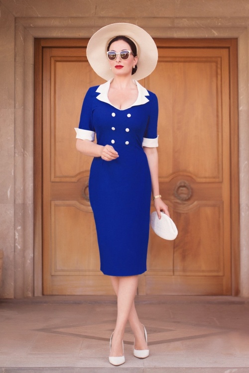Glamour Bunny - 50s Janice Pencil Dress in Royal Blue