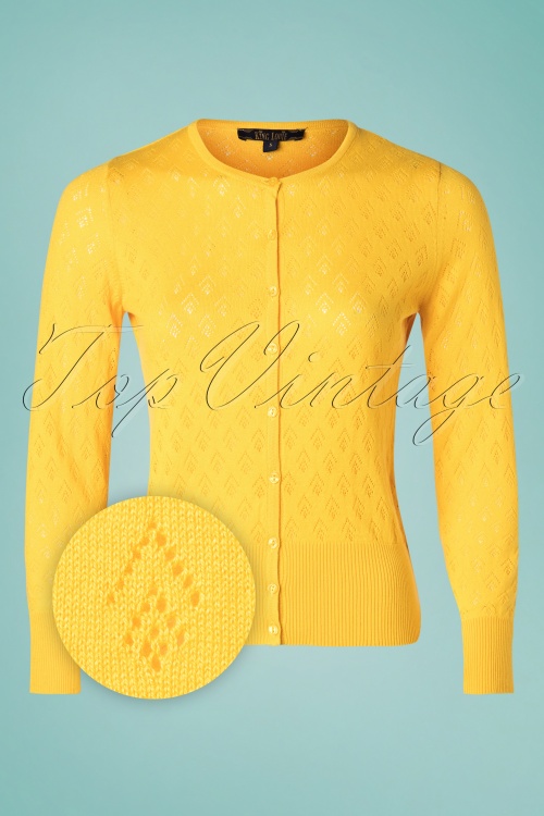 King Louie - Oyster Fusion Roundneck Cardigan Années 40 en Jaune