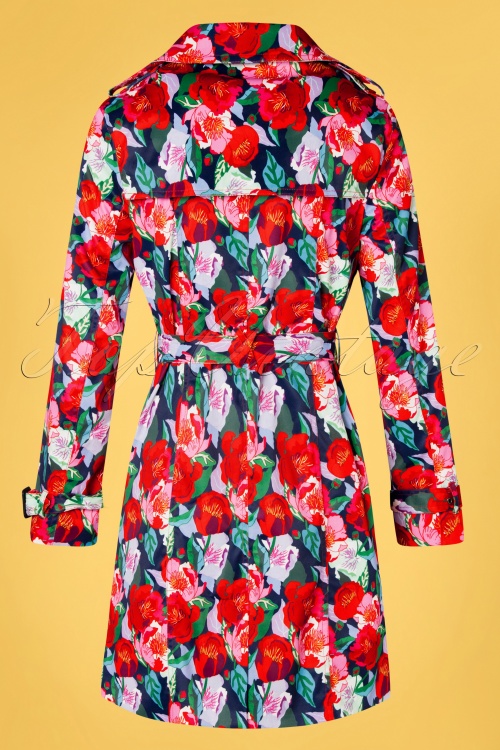 Smashed Lemon - 60s Floral Fun Trench Coat in Multi 4