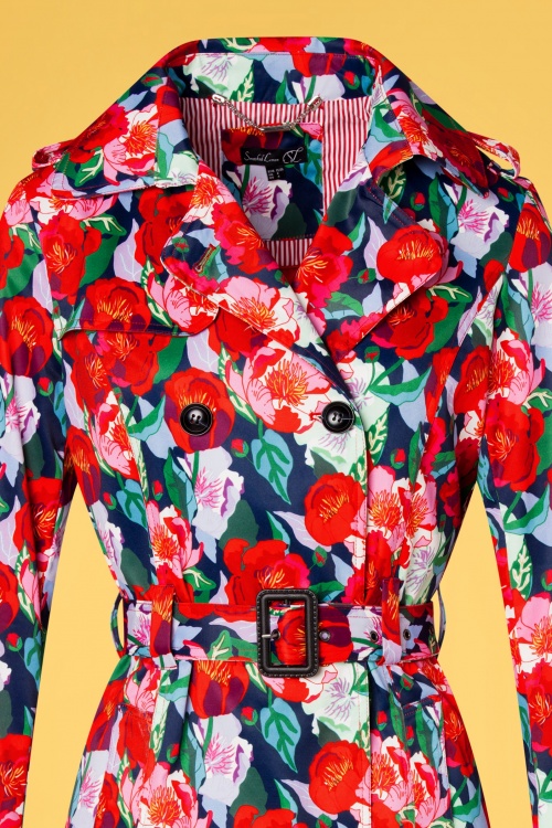 Smashed Lemon - 60s Floral Fun Trench Coat in Multi 2