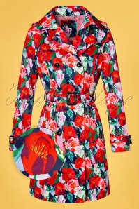 Smashed Lemon - 60s Floral Fun Trench Coat in Multi