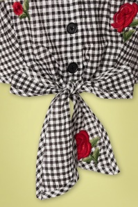 Unique Vintage - 50s Golightly Gingham Roses Tie Blouse in Black and White 4