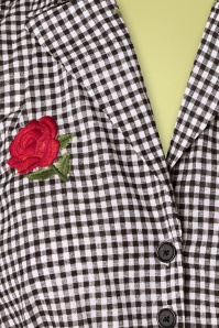 Unique Vintage - Golightly Gingham Roses Tie Blouse Années 50 en Noir et Blanc 5
