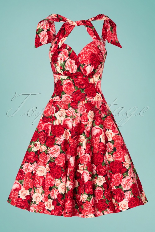 Victory Parade - TopVintage exclusive ~ Sissy Packed Roses Swing Dress Années 50 en Rouge 2