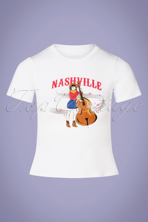 Collectif Clothing - Nashville T-Shirt Années 50 en Blanc