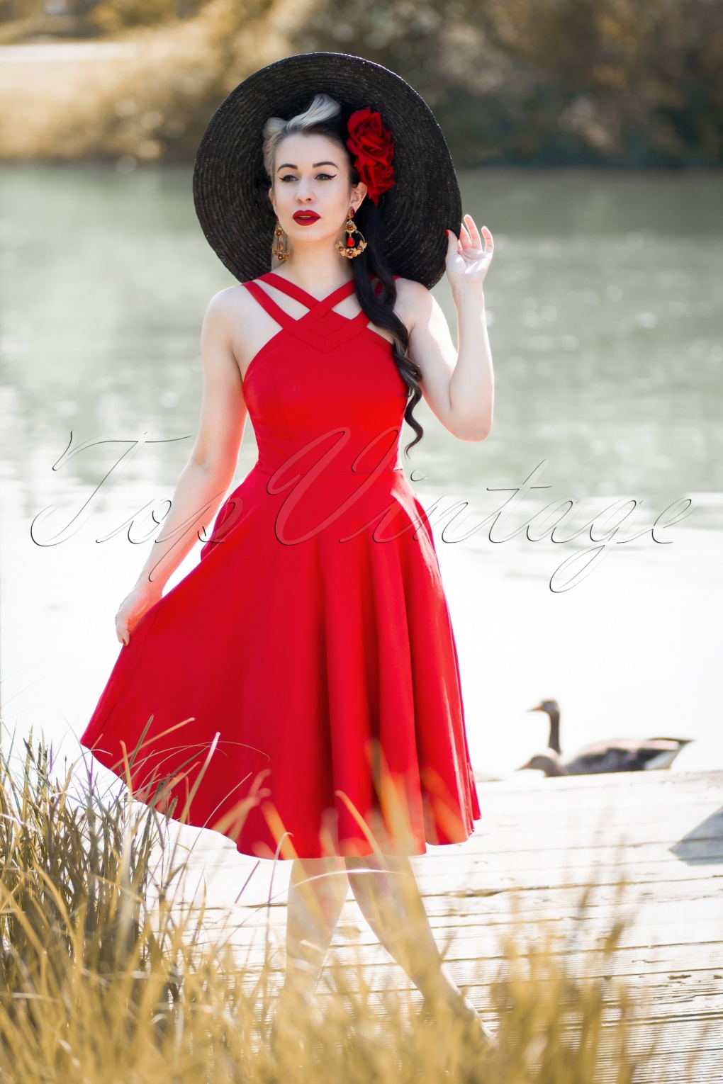 50s Pretty Woman Swing Dress in Red