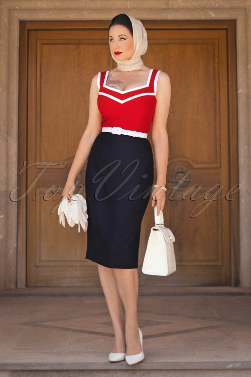 Glamour Bunny - 50s Barbara Pencil Dress in Red and Navy 3