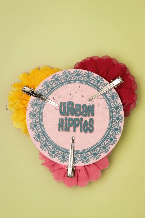 Urban Hippies - Hair Flowers Set Années 70 en Rouge, Jaune et Rose 6