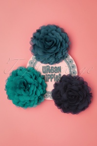 Urban Hippies - Hair Flowers Set Années 70 en Nuances de Bleu
