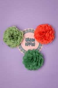Urban Hippies - Hair Flowers Set Années 70 en Menthe et Corail