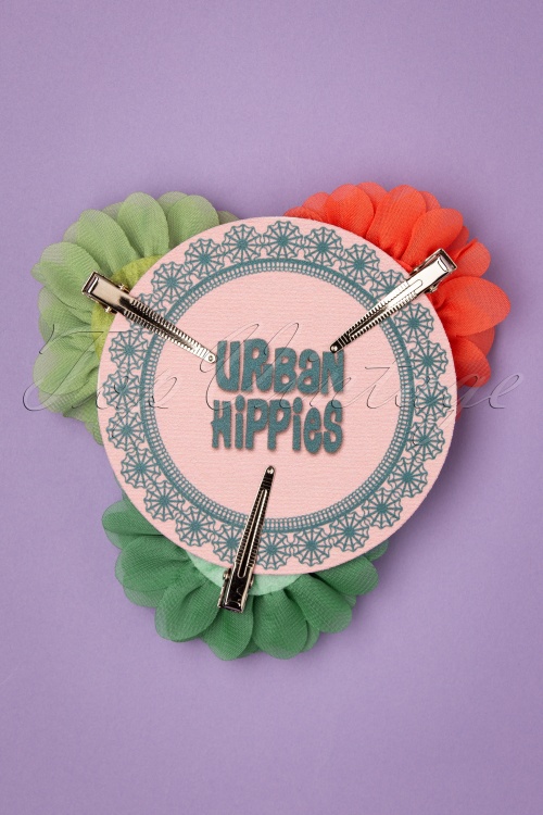 Urban Hippies - Hair Flowers Set Années 70 en Menthe et Corail 6