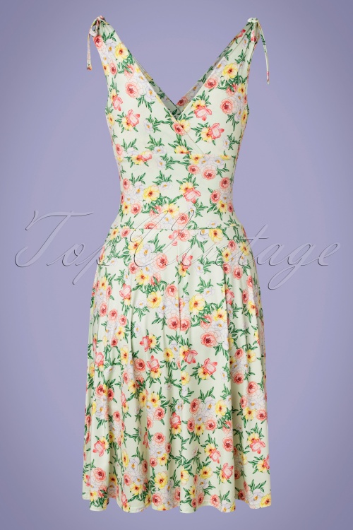 Vintage Chic for Topvintage - Grecian floral jurk in mint groen 4