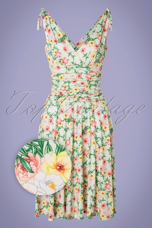 Vintage Chic for Topvintage - Grecian floral jurk in mint groen