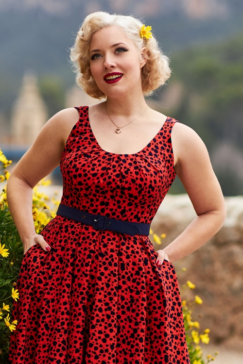 Miss Candyfloss - Flava rose swing jurk in rood 2