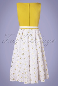 Miss Candyfloss - Kesha swing jurk in wit en mosterd 2