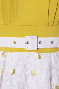 Miss Candyfloss - Kesha swing jurk in wit en mosterd 5