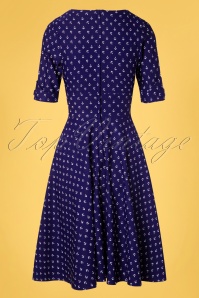 Unique Vintage - Delores Anchor Swing Dress Années 50 en Bleu Roi 6