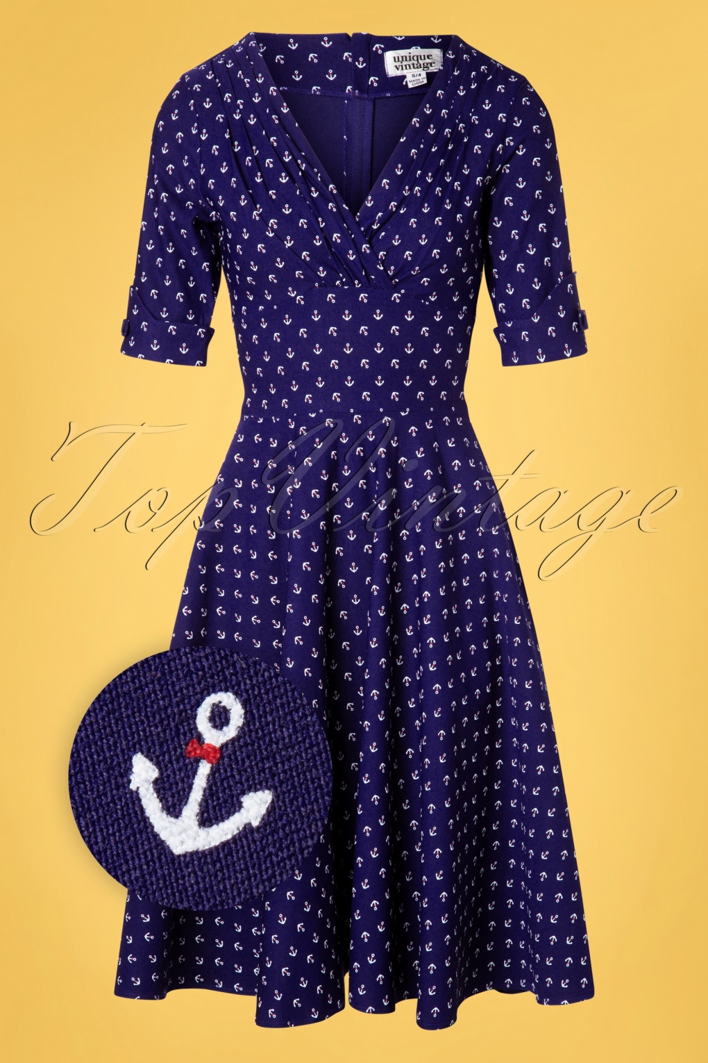 50s Delores Anchor Swing Dress In Royal Blue 