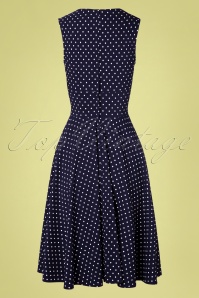Unique Vintage - Delores Sleeveless Dot Swing Dress Années 50 en Bleu Marine 6