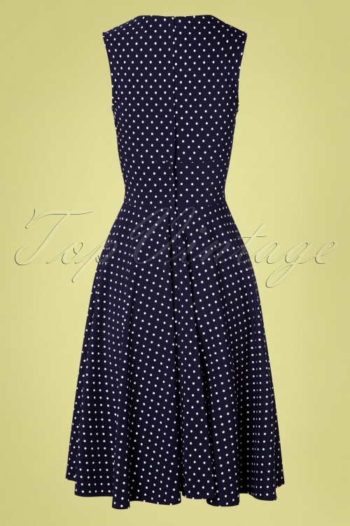 Unique Vintage - Delores Sleeveless Dot Swing Dress Années 50 en Bleu Marine 6