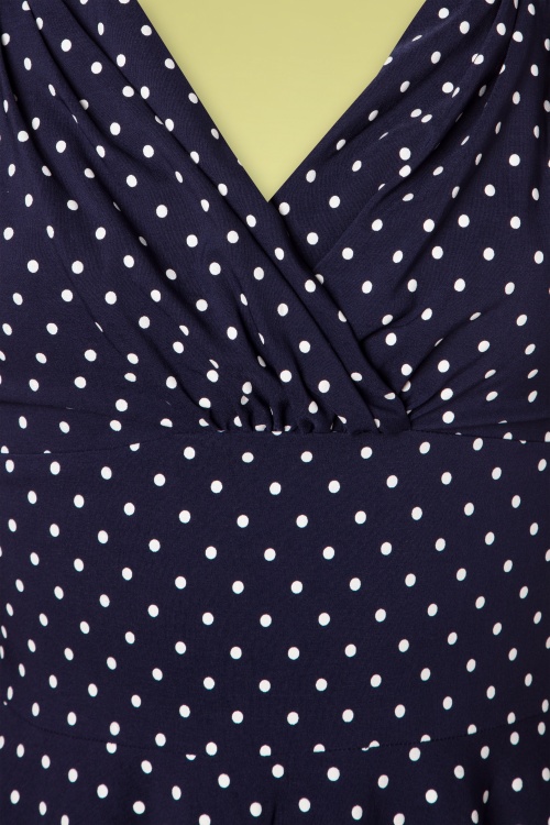 Unique Vintage - Delores Ärmelloses Dot-Swing-Kleid in Marineblau 5
