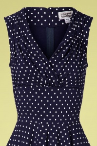Unique Vintage - Delores Ärmelloses Dot-Swing-Kleid in Marineblau 4