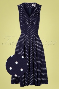 Unique Vintage - Delores sleeveless dot swing jurk in marineblauw 2