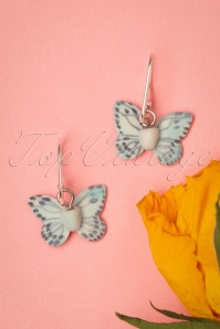 Hop Skip And Flutter - Butterfly Sterling Silver Drop Earrings Années 60 en Bleu Ciel 4