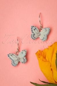 Hop Skip And Flutter - 60s Butterfly Sterling Silver Drop Earrings in Sky Blue