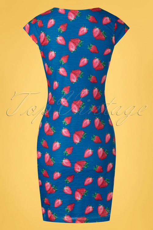 Smashed Lemon - Verona strawberry pencil jurk in kobaltblauw 2