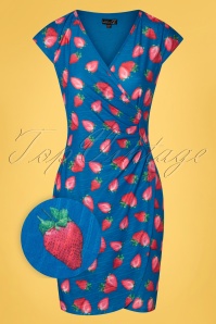 Smashed Lemon - Verona strawberry pencil jurk in kobaltblauw