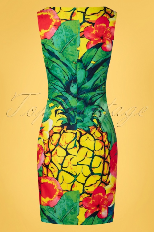 Smashed Lemon - Melania Pineapple Pencil Dress Années 60 en Jaune 5