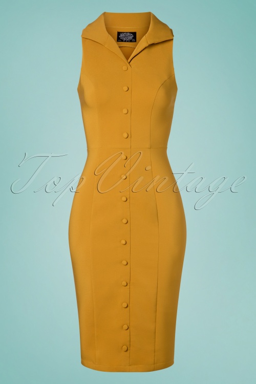 Hearts & Roses - 50s Margo Wiggle Dress in Mustard 2