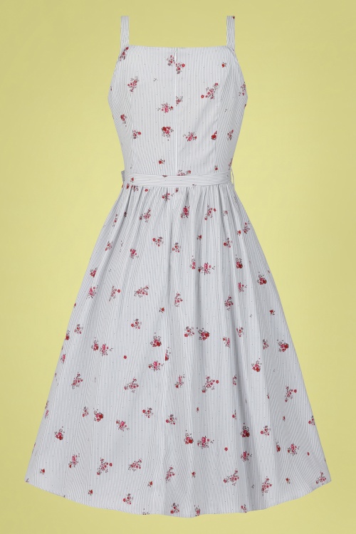 Hearts & Roses - 50s Gertrude Striped Swing Dress in White and Grey 5
